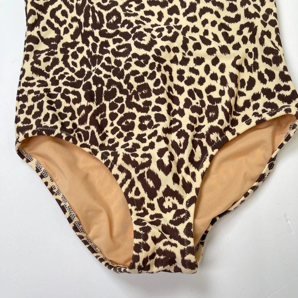Crewcuts Leopard Print One Piece Swimsuit Girls Size 10 Tan Brown Animal Print